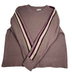 Evereve Womens Reese Varsity Sleeve Pullover Sweater Size Large Mauve Preppy